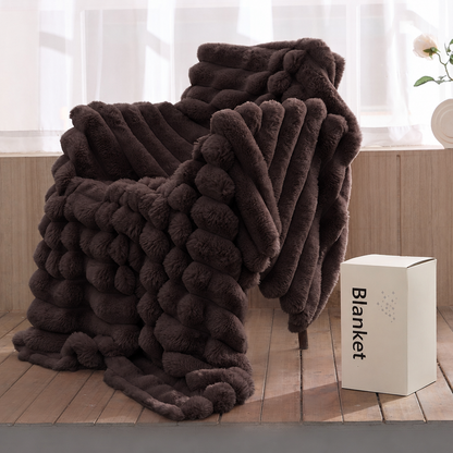 KayWing reversible faux rabbit fur stripe throw blanket, Brown