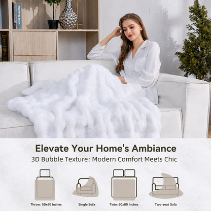 KayWing fluffy bubble plush throw blanket, White