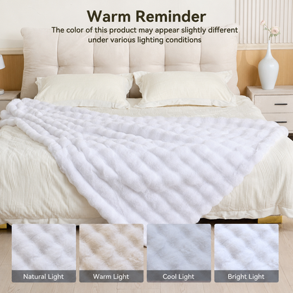 KayWing fluffy bubble plush throw blanket, White